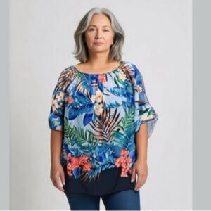 Blue Floral Flowy Tunic top size large